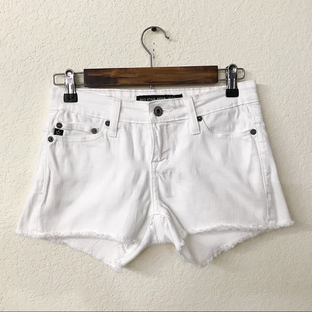Big Star Alex Mid Rise White Raw Hem Shorts